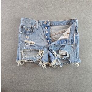 Levis 501 Shorts Womens 26 Blue Outdoor‎ Denim Pockets Premium Distressed Ladies